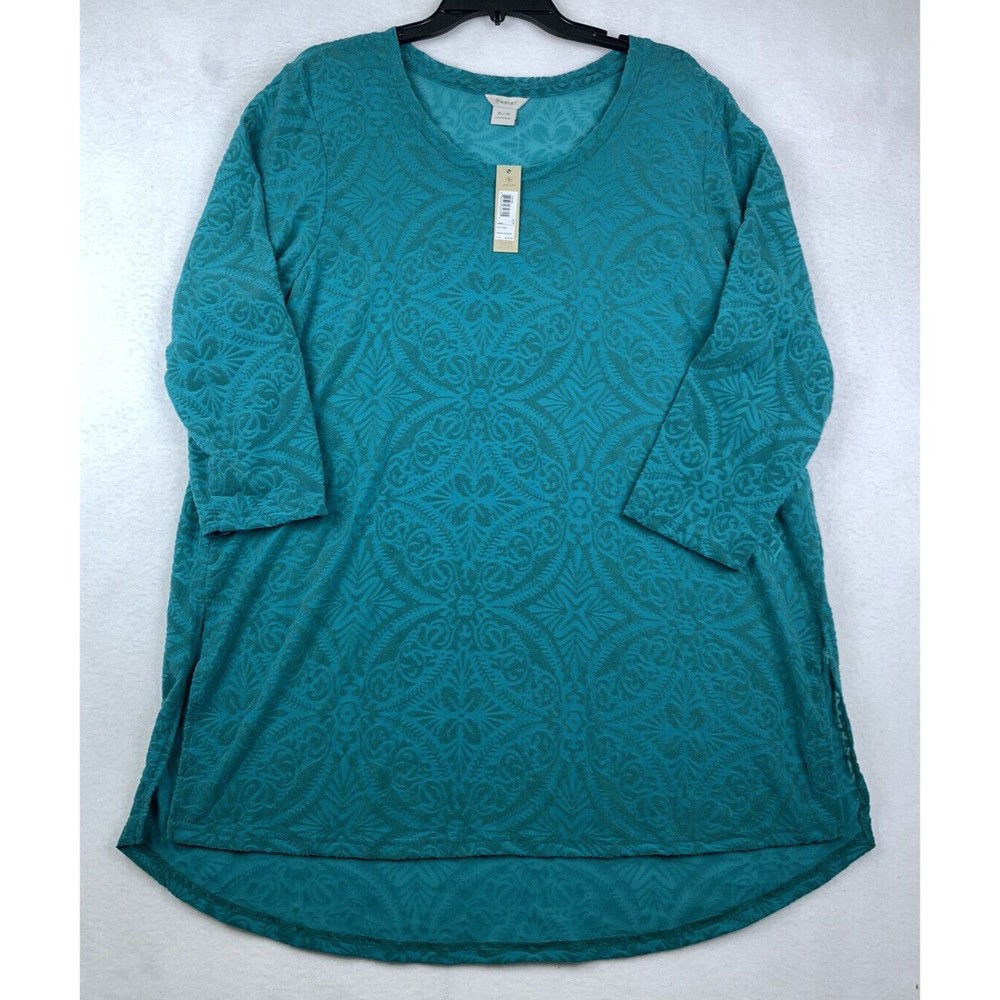 Nwt Ariat Blue Embroidered Kaci Tunic Dress Lace Up 3/4 Sheer XL Cowgirl Rodeo